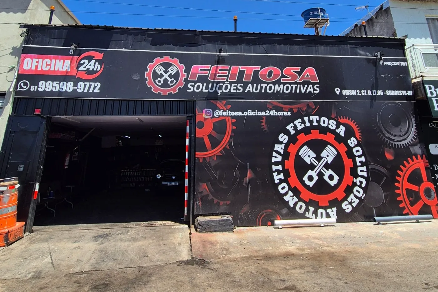 Fachada da oficina Feitosa Soluções Automotivas no Sudoeste